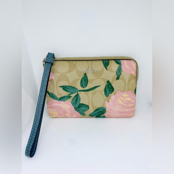 Coach Canvas Wristlet Wallet With Floral Print And Signature Logo - Picture 1 of 4